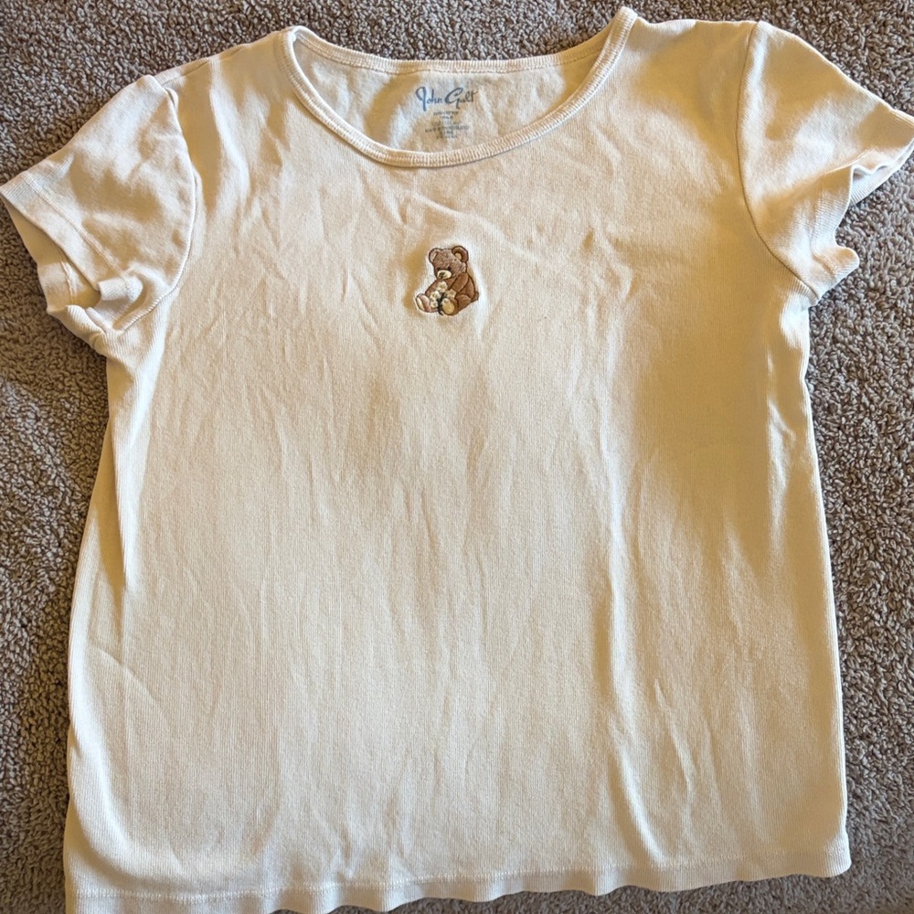 Adorable Light Pink Tee with Bear Embroidery